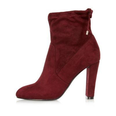 Dark red tie back heeled ankle boots